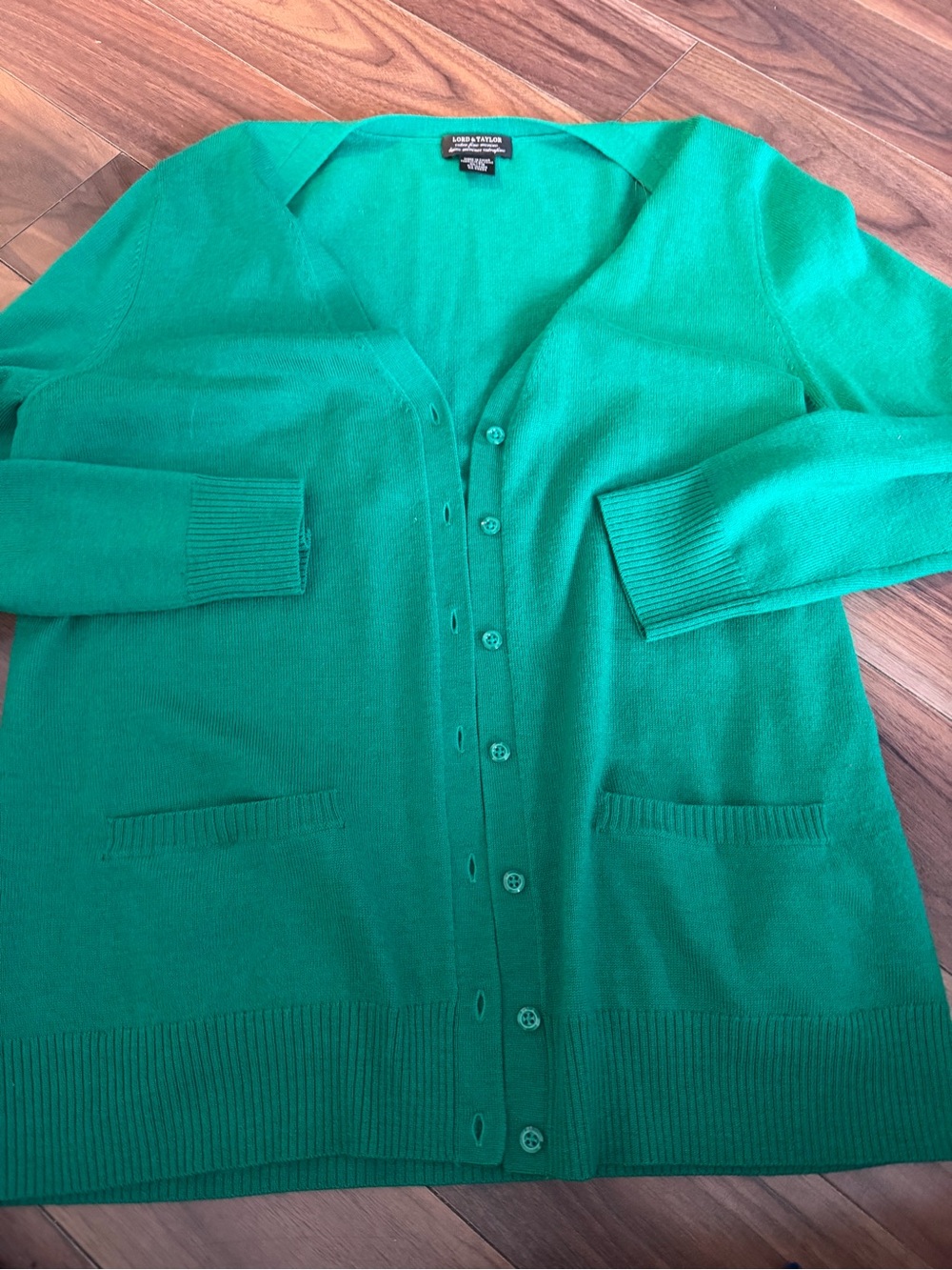Lord & Taylor Green Extra Fine Merino Wool Button Front Cardigan Size XL